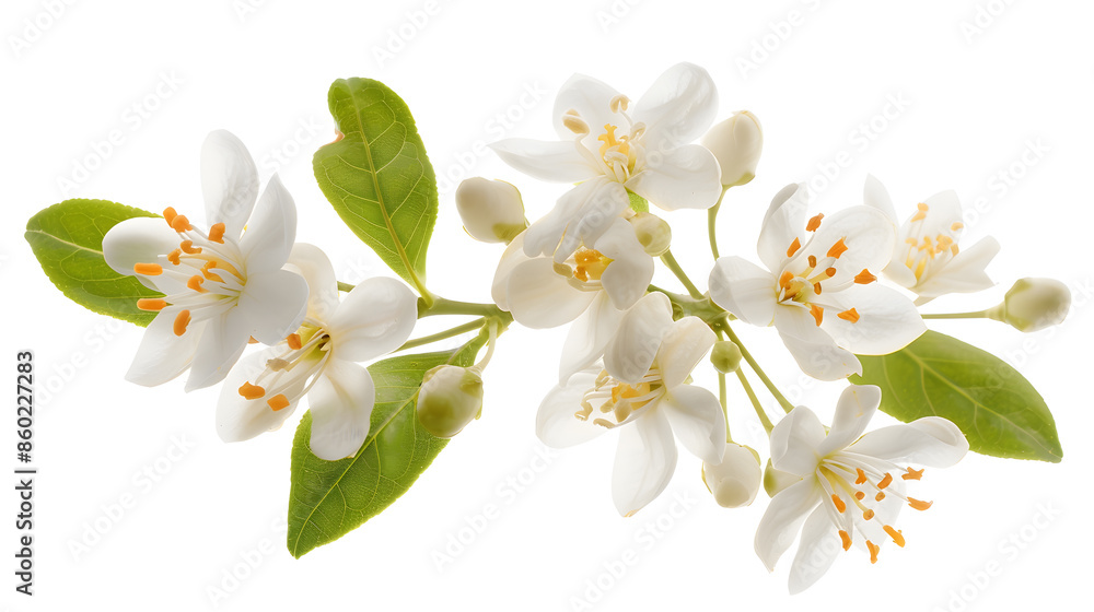 Obraz premium Neroli blossom Citrus bloom Orange tree white flowers and buds bunch isolated on white : Generative AI