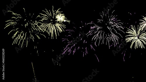 Fx cartoon firework element. Colored 2d drawn salute. Transparent background and alpha channel for celebrations.