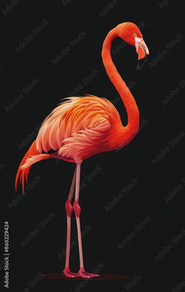 Fototapeta premium Pink Flamingo Standing Against Black Background