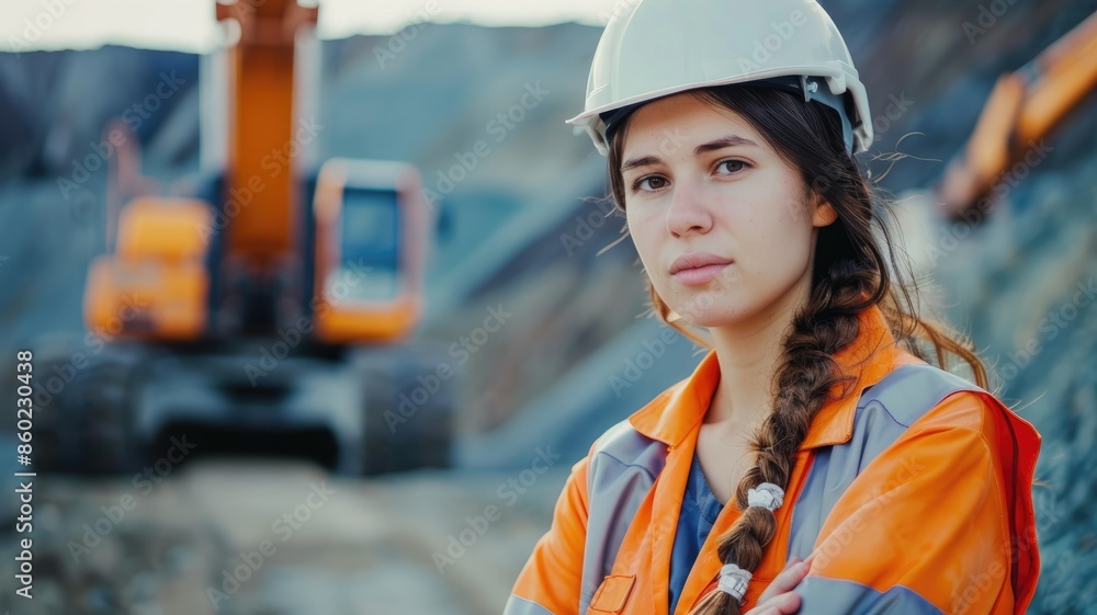 Female construction worker in safety gear at site Female construction worker in safety gear at site