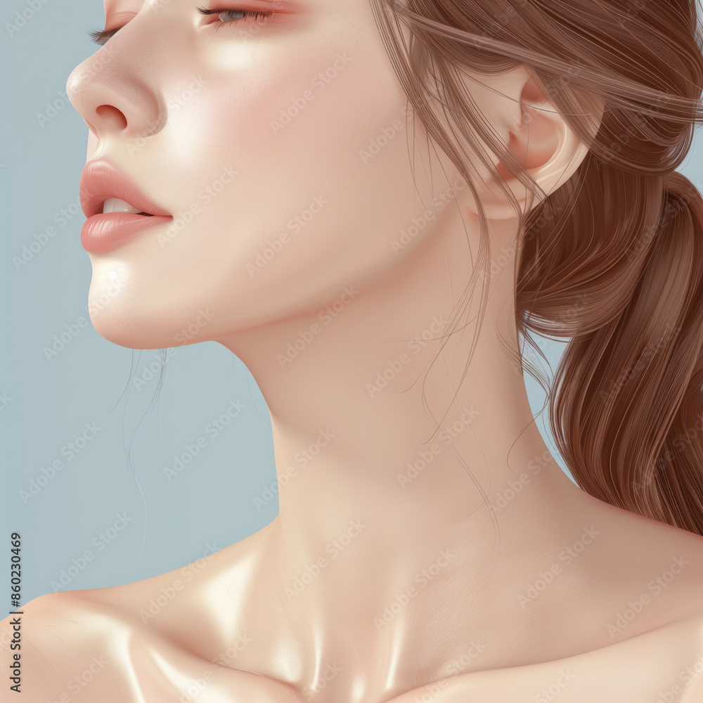 close-up of a woman's lower face and neck. Her skin is natural healthy glow close-up of a woman's lower face and neck. Her skin is natural healthy glow