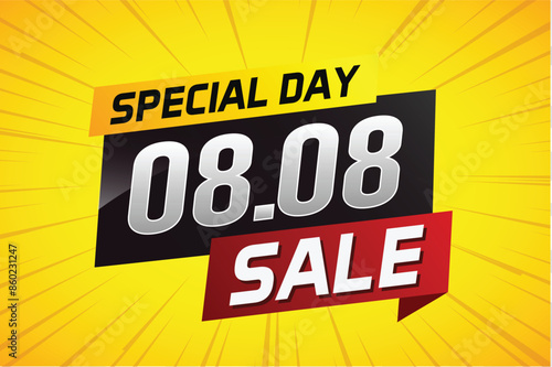 8.8 Special day sale word concept vector illustration with ribbon and 3d style for use landing page, template, ui, web, mobile app, poster, banner, flyer, background, gift card, coupon


