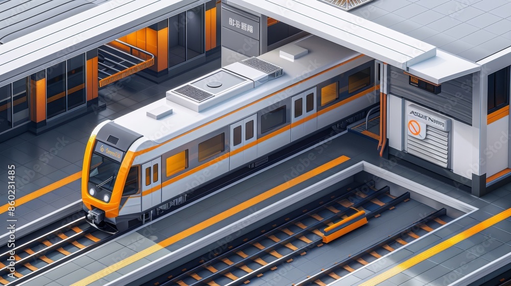 A train is pulling into a station with a yellow and white train A train is pulling into a station with a yellow and white train