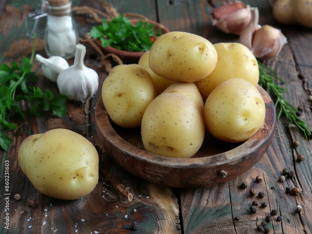 Rustic Kitchen Scene with Boiled Potatoes Generative AI Rustic Kitchen Scene with Boiled Potatoes Generative AI