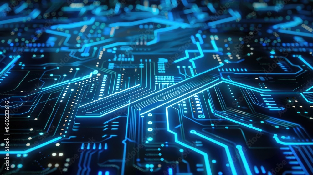Abstract futuristic electronic circuit technology blue background concept with glowing lines and nodes AI generated Abstract futuristic electronic circuit technology blue background concept with glowing lines and nodes AI generated