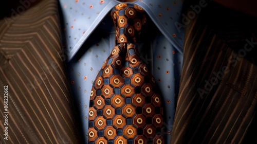 a close-up of a well dressed man tie brown suit photo