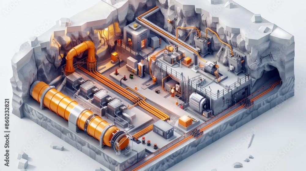 A cityscape with a large building and a lot of machinery A cityscape with a large building and a lot of machinery