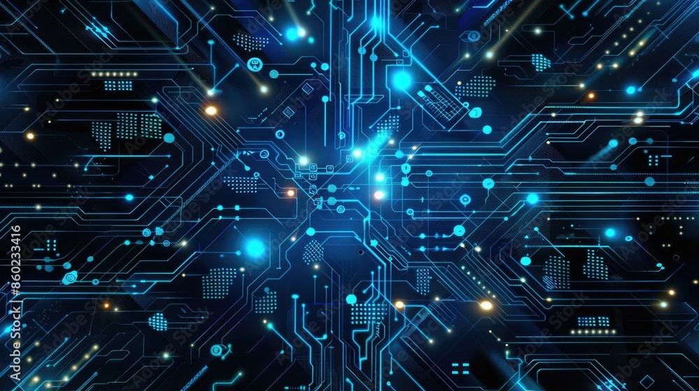 Abstract futuristic electronic circuit technology blue background concept with electric blue digital patterns AI generated Abstract futuristic electronic circuit technology blue background concept with electric blue digital patterns AI generated