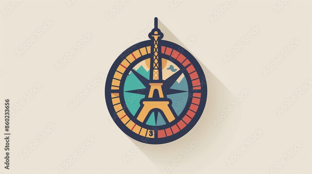 A gold colored compass with a Eiffel tower on it A gold colored compass with a Eiffel tower on it