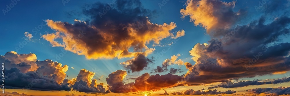 Blue Sunset view with dark clouds background, Wide background Blue Sunset view with dark clouds background, Wide background