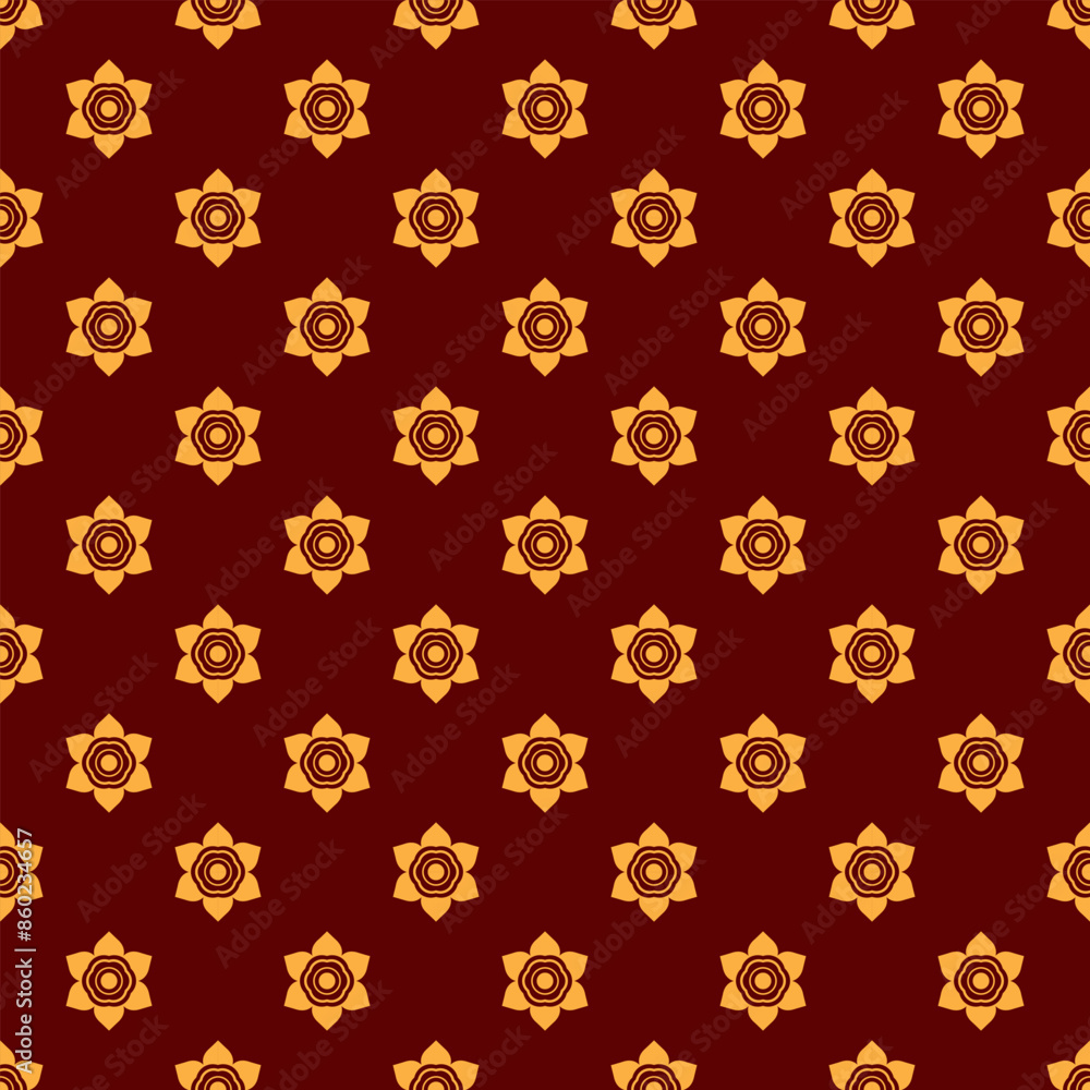 Seamless modern thai art pattern. Golden flowers. Red background. Vector illustration. Seamless modern thai art pattern. Golden flowers. Red background. Vector illustration.