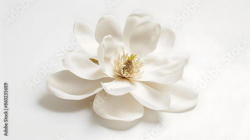 Blooming white magnolia flower on white background : Generative AI #860235689