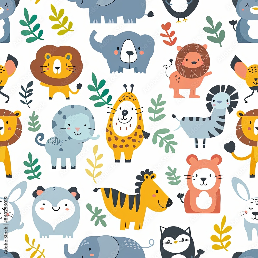 Naklejka premium Chibi Animal Cartoon Pattern