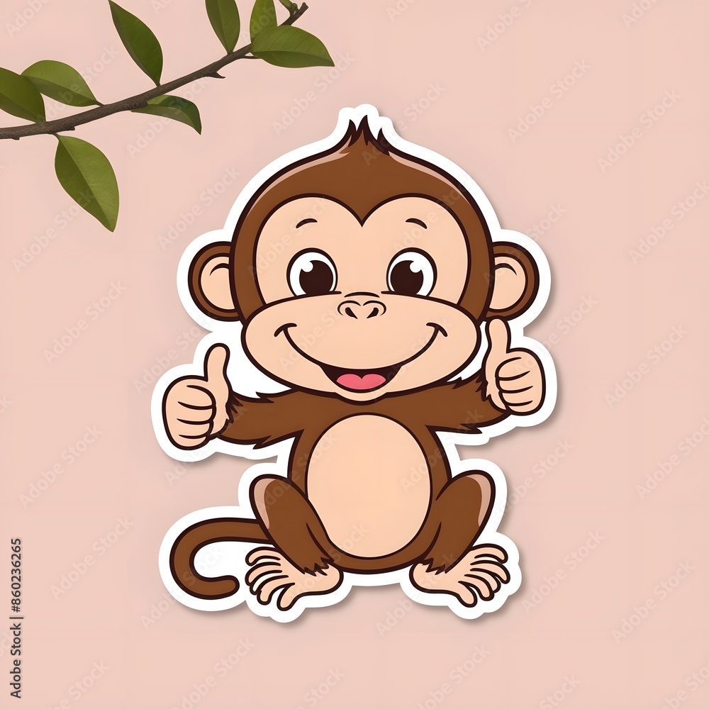 Obraz premium Playful Monkey 3D Sticker Cute and Expressive Fun!