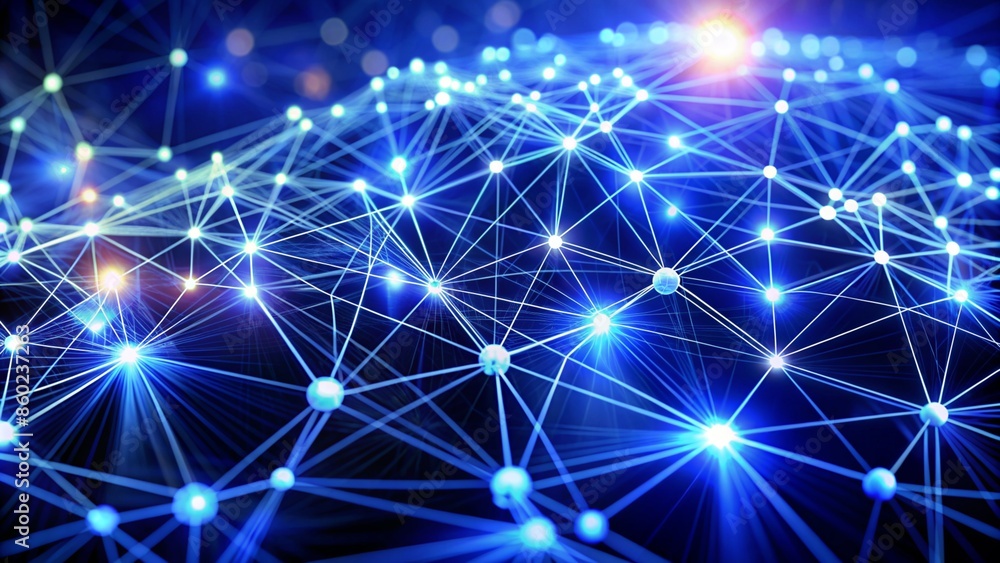 Abstract Network Connections with Glowing Nodes on Dark Background. Psychological Concept of Connectivity and Interactivity. Abstract Network Connections with Glowing Nodes on Dark Background. Psychological Concept of Connectivity and Interactivity.