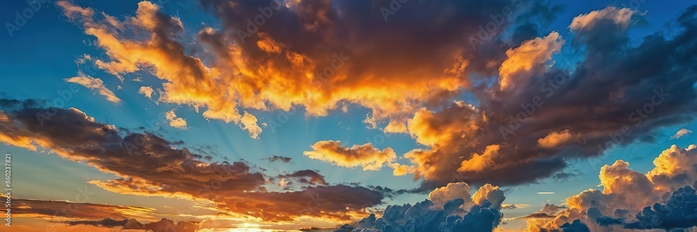 Blue Sunset view with dark clouds background, Wide background Blue Sunset view with dark clouds background, Wide background