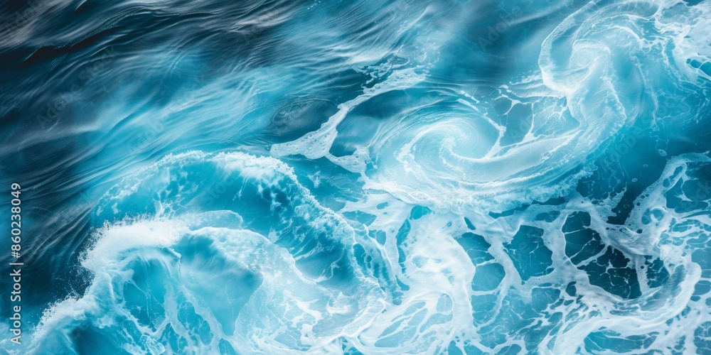 Obraz premium Spectacular aerial top view background photo of ocean sea water white wave splashing in the deep sea. Drone photo backdrop of sea wave in bird eye waves