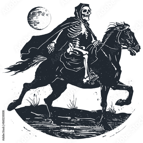 Skeleton rides a horse, vector illustration