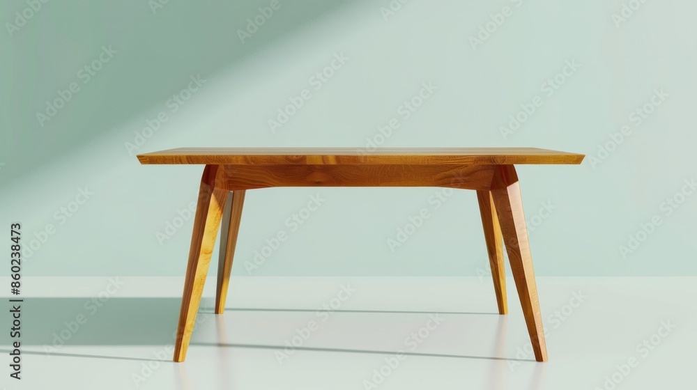 A mid-century modern coffee table with a geometric design and tapered legs A mid-century modern coffee table with a geometric design and tapered legs