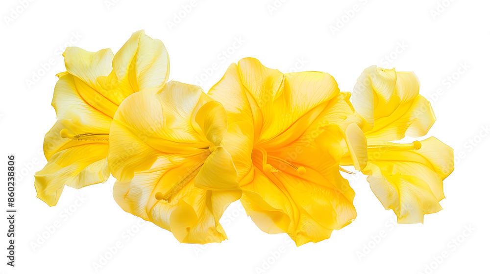 Obraz premium Yellow trumpet flower Tecoma stans Yellow flowers isolated on white background with clipping path : Generative AI