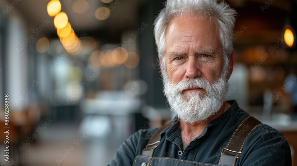 Confident senior man with a white beard and casual clothing standing in a modern indoor setting, displaying wisdom and experience. Confident senior man with a white beard and casual clothing standing in a modern indoor setting, displaying wisdom and experience.