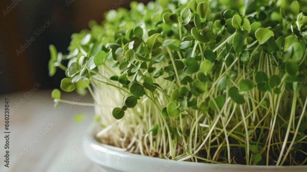 Fototapeta premium A platter of microgreens, their delicate stems and tiny leaves forming a culinary masterpiece,