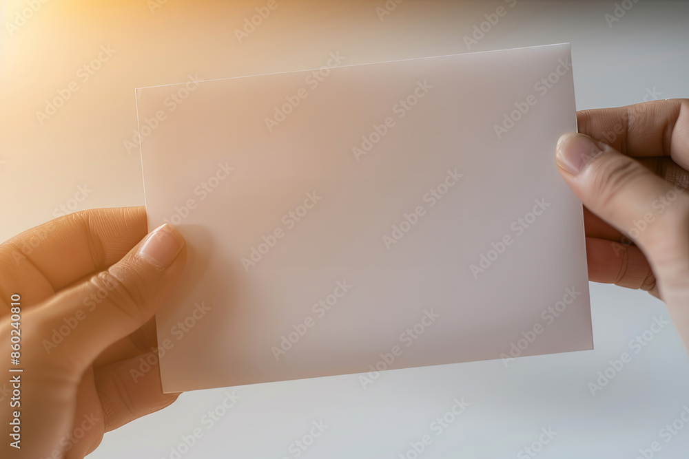 Hands holding a blank white envelope in a softly lit setting, ready for message or letter delivery, with a warm and inviting background. Hands holding a blank white envelope in a softly lit setting, ready for message or letter delivery, with a warm and inviting background.