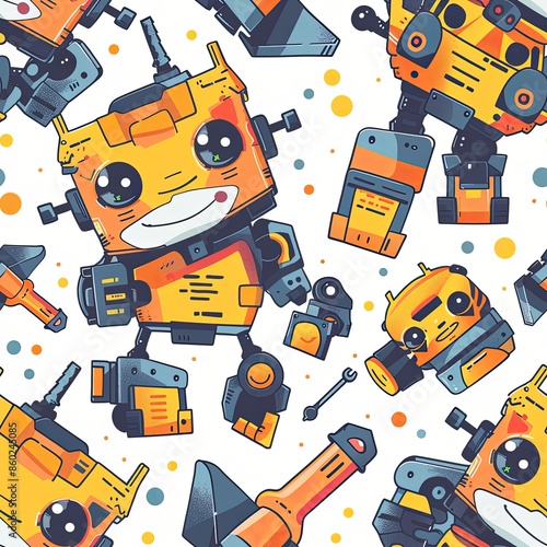 Cute Seamless Pattern with Chibi Transformer