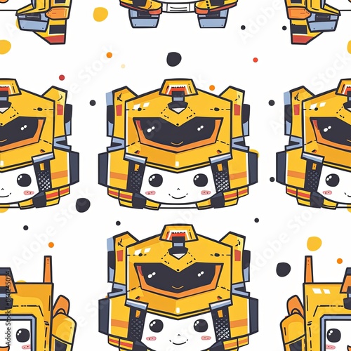 Cute Seamless Pattern with Chibi Transformer