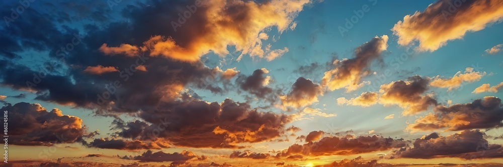 Blue Sunset view with dark clouds background, Wide background Blue Sunset view with dark clouds background, Wide background