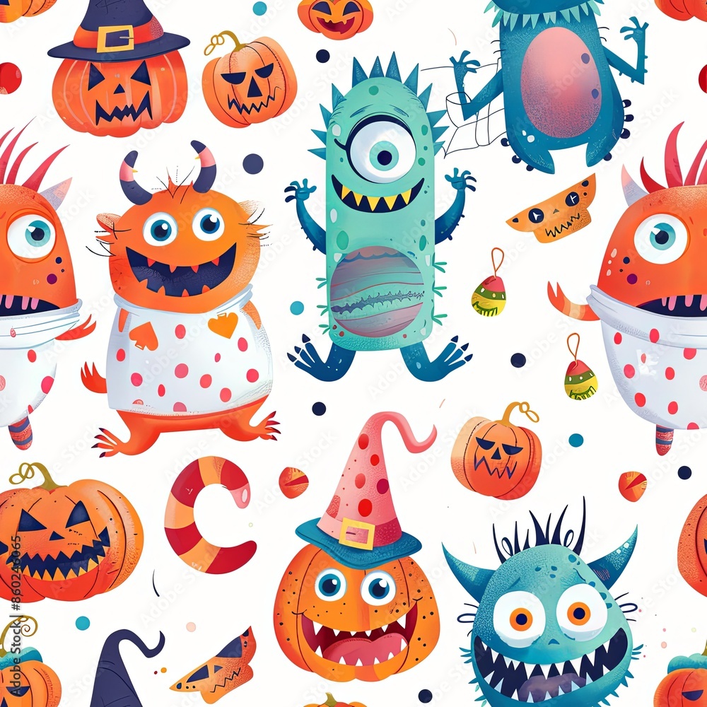 Cute Seamless Pattern with Monsters and Friends Cute Seamless Pattern with Monsters and Friends