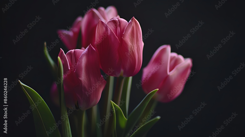 Pink color tulip flowers bloom : Generative AI Pink color tulip flowers bloom : Generative AI