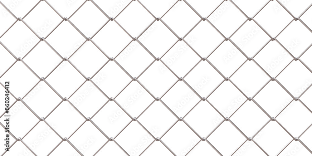 Fototapeta premium Chain link fence isolated on white transparent. Metal wire mesh 