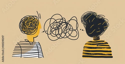 Complex communication concept with tangled lines between two people