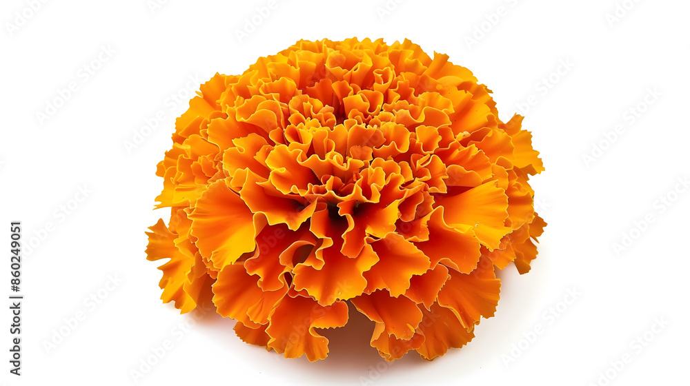 Beautiful orange marigold flower isolated on white background Bright orange tagetes African marigolds flower Orange head flower of cempasuchil used in Mexico s altars on the day of dea : Generative AI