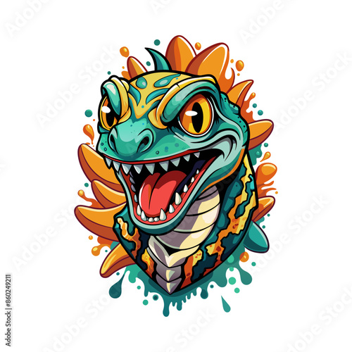 Wallpaper Mural Illustration of a lizard head with colorful water splash effect Torontodigital.ca