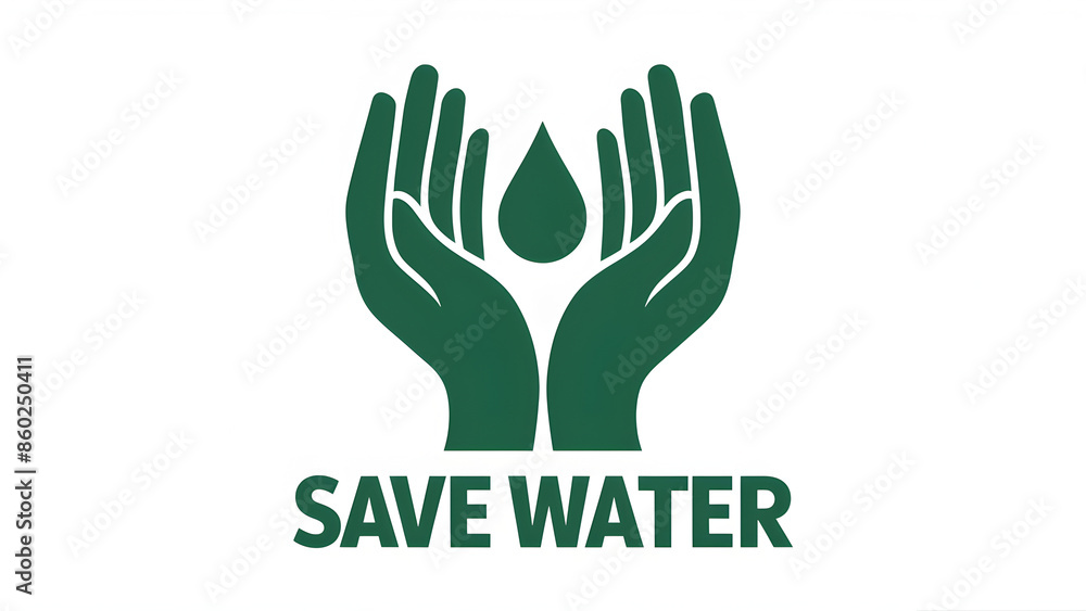 A green icon of two hands holding a water droplet. Below the icon, there's a textual element that reads 'SAVE WATER'. A green icon of two hands holding a water droplet. Below the icon, there's a textual element that reads 'SAVE WATER'.