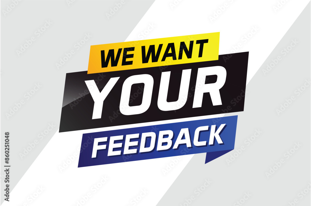 Obraz premium We want your feedback speech word concept vector illustration 3d style for use landing page, template, ui, web, mobile app, poster, banner, flyer, background, Loudspeaker, label We