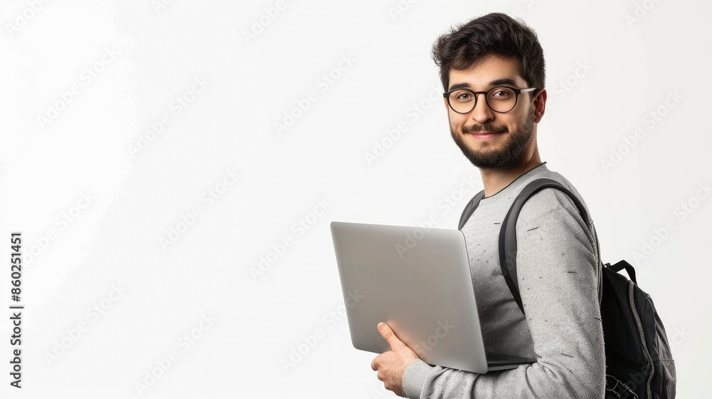 portrait of a male software engineer holding a laptop isolated on white background - generative ai portrait of a male software engineer holding a laptop isolated on white background - generative ai