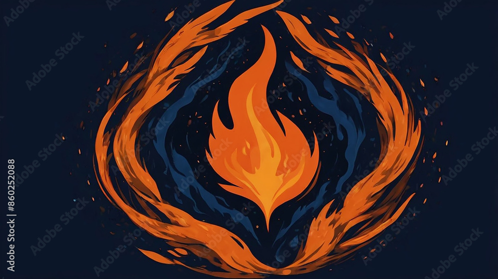 This is a blue and orange circular logo with stylized flames coming out of it.
This is a blue and orange circular logo with stylized flames coming out of it.