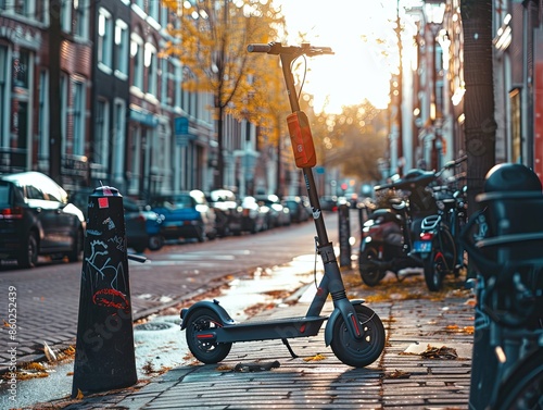 Urban commuters using electric scooters and bike-sharing programs for micromobility solutions, enhancing efficient and sustainable last-mile transport in modern cities photo