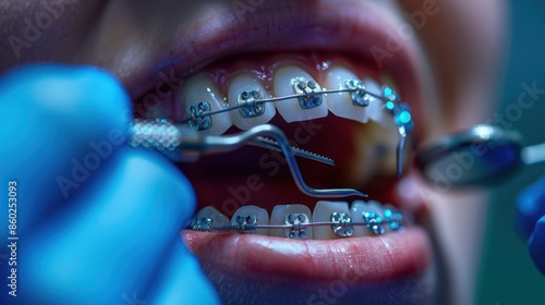 The Orthodontist Adjusting Braces photo