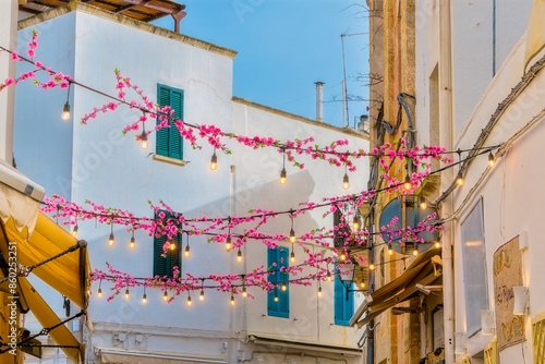 Fototapeta Naklejka Na Ścianę i Meble -  colorful houses on the street in the city, Otranto, Apulia, Italia, Europe, March 2024