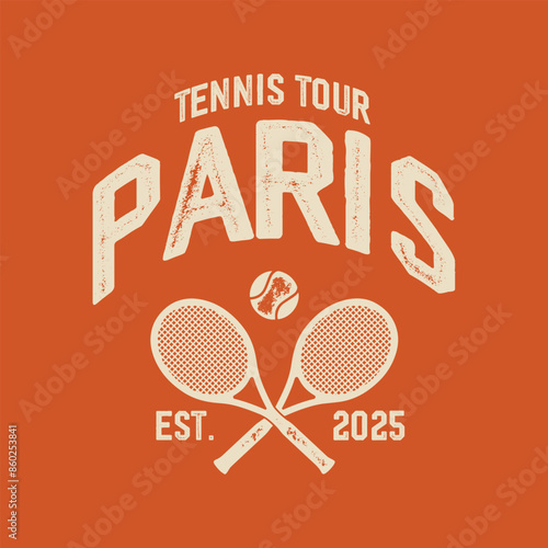 Photography T-shirt sport stamp graphic, Tennis tour wear typography emblem Paris, France vi