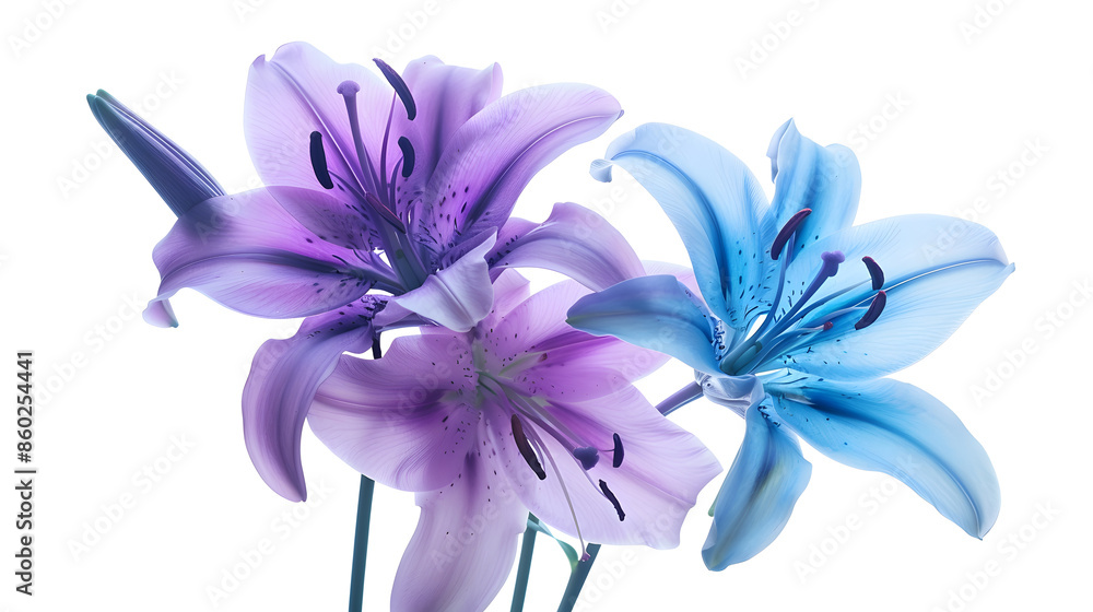 Amazing lily flowers in blue and violet colors isolated on white : Generative AI Amazing lily flowers in blue and violet colors isolated on white : Generative AI