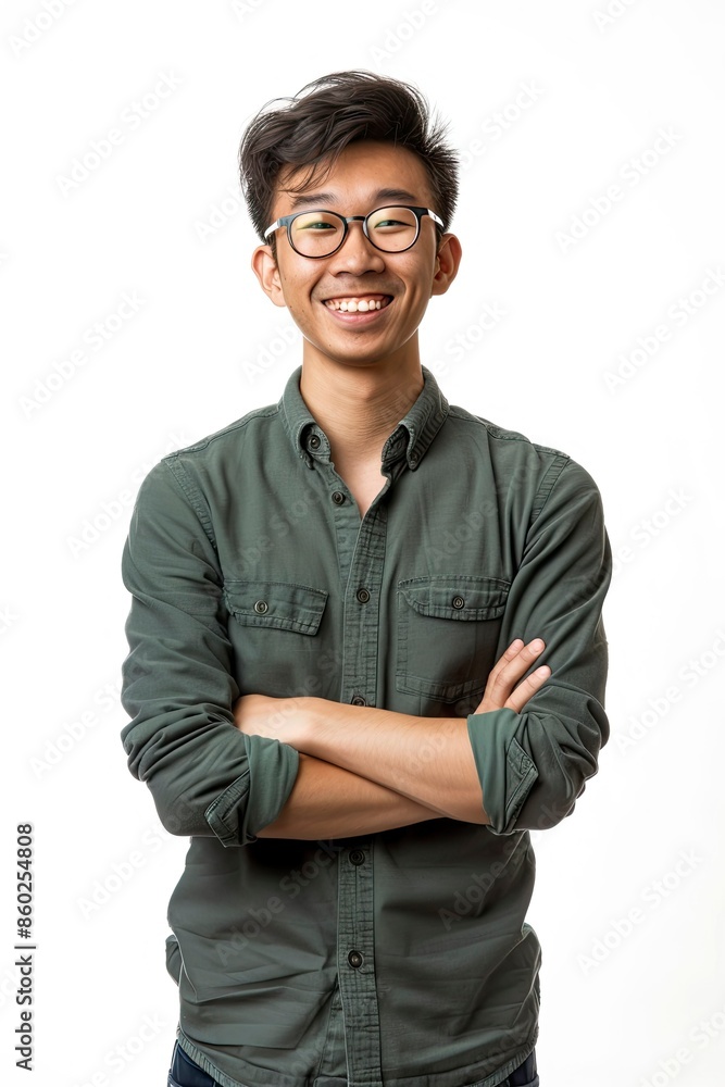 portrait of a happy young Asian man isolated on white background - generative ai portrait of a happy young Asian man isolated on white background - generative ai