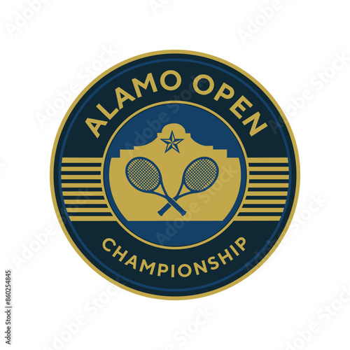 Vintage tennis logo, badge, emblem and much more. Alamo Open tennis tournament vintage tee print, athletic apparel design shirt graphic print.