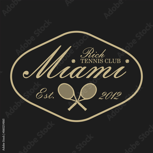 Vintage tennis logo, badge, emblem and much more. Miami tennis club vintage tee print, athletic apparel design shirt graphic print.