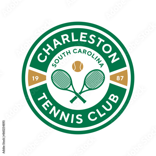 Vintage tennis logo, badge, emblem and much more. Charleston tennis club vintage tee print, athletic apparel design shirt graphic print.