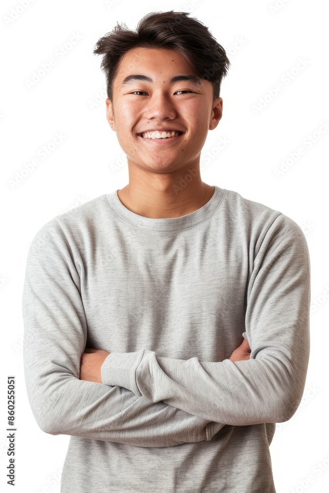 portrait of a happy young Asian man isolated on white background - generative ai portrait of a happy young Asian man isolated on white background - generative ai